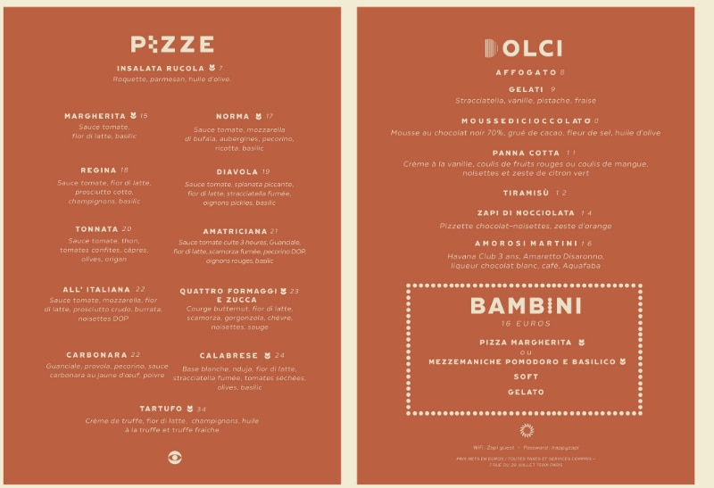 Menu Pizza et Dessert plus Menu Enfant
